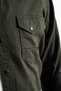 Men's Slim Fit Dark Khaki Cotton Jeans Shirt - Snap Button, Double Pocket - 5
