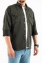 Men's Slim Fit Dark Khaki Cotton Jeans Shirt - Snap Button, Double Pocket - 3