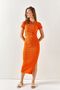 Women's Orange Summer Slit Stretchy Cropped Set