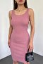 Women's Rose Pink Thick Square Neck Sleeveless Short Dress - 2