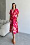 Women's Pink Deep V-Neck Summer Long Front Slit Viscose Dress