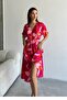 Women's Pink Deep V-Neck Summer Long Front Slit Viscose Dress - 3