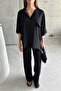 Women's Black Bat sleeve Wrinkled bottom top Palazzo Set - 4