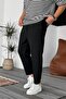 Boyfriend Men's Stitched Waffle Fabric Elastic Waist Black Jogger - 3