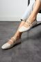 Beige Patent Leather Women's Double Belted Flat Sole Ballerinas