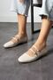 Beige Patent Leather Women's Double Belted Flat Sole Ballerinas - 2