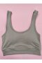 Women's 2 Pieces Ribbed Fabric Blouse with Thick Straps and Removable Pads - Half Undershirt (Stone Grey-Black) - 2