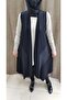 Women's Sandy Fabric Glitter Detailed Long Black Vest
