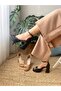 Women's Bella Matte Leather Platform Single Strap Open Toe High Thick Heeled Shoes - 5