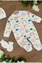 Organic Cotton 3-Piece Baby Rompers Set with Gloves, Hat and Booties Rainbow Sun - 3