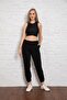بنطال رياضي مطاطي بتفاصيل جيب أسود للسيدات Slm048 - 2