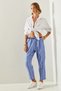 Women's Blue and White Striped Elastic Waist Tied Carrot Pants 60251354 - 2