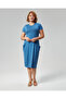 Women's Blue Dress with Short Sleeves Pockets - 2