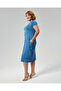 Women's Blue Dress with Short Sleeves Pockets - 3