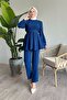 Indigo Suit with Pearl Waist and Shirred Sleeves - 3