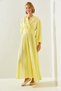 Women's Yellow Double-Breasted Collar Pleated Skirt and Sleeve Detailed Chiffon Dress 2371 60251633 - 6