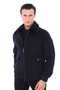 2627 Men's Navy Blue Coat with Top Pockets, Fur Collar and Zipper - 2