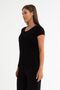 Women's Cotton Soft Textured Lycra Stretch Fabric Basic Black V-Neck T-Shirt - 5