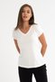 Women's Cotton Soft Textured Lycra Stretch Fabric Basic White V-Neck T-Shirt - 3