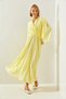 Women's Yellow Double-Breasted Collar Pleated Skirt and Sleeve Detailed Chiffon Dress 2371 60251633 - 3