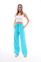 Turquoise Linen Women's Trousers - Elastic Waist and Pockets