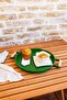 30 Cm Green Metal Tray with Wooden Handle Tea Tray Coffee Tray Presentation Tray