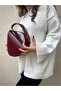 Women's Burgundy Cherry Red Matte Belt Strap Asymmetrical Cut Shoulder Bag Cranberry - 4