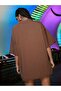 Shut Up T-Shirt - Brown Printed Oversize Crew Neck Short Sleeve Loose - 2