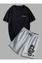 Dragon T-shirt Shorts - Black Gray Short T-Shirt Top and Bottom Set Printed Oversize Crew Neck - 3