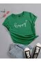 Happy Minimal Heart T-Shirt - Olive Green Printed Oversized Crew Neck Short Sleeve Loose Fit