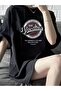 Vacation No 09 Help T-Shirt - Black Printed Oversize Crew Neck Short Sleeve Loose