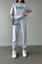 Happiness Sweatpants T-shirt Gray Jogger T-Shirt Bottom Top Tracksuit Set Oversize Crew Neck - 2