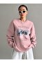 Destiny Enrich Winter Thick Sweatshirt - Powder Pink Printed Oversize Ribbed Crew Neck - 4