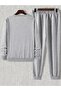 Gray Eagle Jogger Sweatshirt Bottom Top Tracksuit Set Oversize Printed Crew Neck - 2