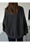 Eye Eye Winter Thick Sweatshirt - Black Printed Oversize Ribbed Crew Neck - 2