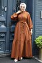 Buttoned Layered Detailed Ferace Brown 4422