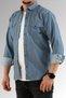 Men's Blue Slim Fit Denim Shirt - Snap Button, Double Pocket, Cotton - 2