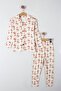2 Piece Pajama Set with Peacock Pattern and Button Detail