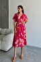 Women's Pink Deep V-Neck Summer Long Front Slit Viscose Dress - 2