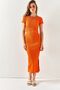 Women's Orange Summer Slit Stretchy Cropped Set - 2