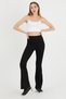 Women's Black Flare Leg Steel Knitted Gathering Trousers Leggings - 2