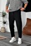 Boyfriend Men's Stitched Waffle Fabric Elastic Waist Black Jogger