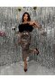 Women's Gold Sequin Sequin Fabric Front Feather Detail Design Dress - 2