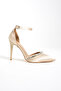 Anna Cream Stripe Stone Detail Satin Heeled Women's Shoes - 2