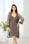 Floral Patterned Lace Detailed Nightgown Dressing Gown Set 6022 Brown