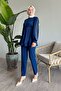 Indigo Suit with Pearl Waist and Shirred Sleeves