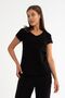 Women's Cotton Soft Textured Lycra Stretch Fabric Basic Black V-Neck T-Shirt - 3