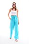 Turquoise Linen Women's Trousers - Elastic Waist and Pockets - 2