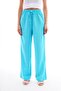Turquoise Linen Women's Trousers - Elastic Waist and Pockets - 3