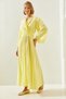 Women's Yellow Double-Breasted Collar Pleated Skirt and Sleeve Detailed Chiffon Dress 2371 60251633 - 5